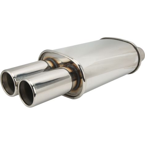 Silencieux d'échappement pour voiture, tuyau d'échappement double de 63 mm/2,5 pouces, centre ovale, en acier inoxydable poli, accessoire universel (1/5)