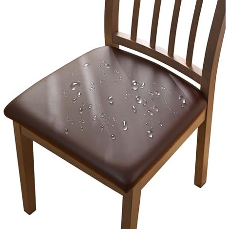 Lot de 4 ou 6 housses de chaise en similicuir imperméables, amovibles et lavables pour salle à manger, cuisine, mariage, jardin, bureau (café, 4 pièces) (1/3)