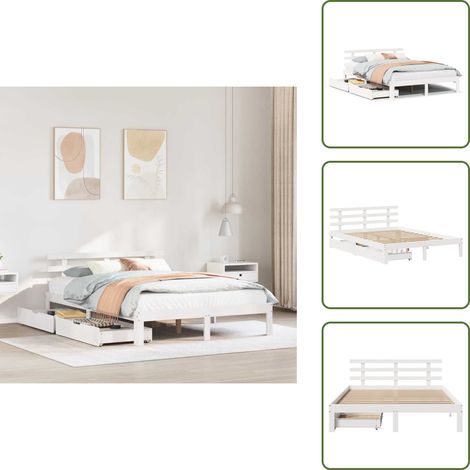 Cadre de lit avec tiroirs sans matelas blanc 140x190 cm - Cadre De Lit - Cadres De Lit - Sommier - Meuble De Chambre À Coucher