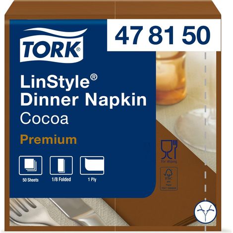 Tork 478150 LinStyle Tovagliolo Dinner marrone Premium(piegato in 8), monovelo, 12 pacchi x 50 tovaglioli (600 pz), 40 cm (lungh.) x 39 cm (largh.) (1/5)