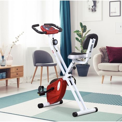 Klappbarer Magnet-Heimtrainer mit Rückenlehne, LCD und verstellbarem Sitz, rot/weiß (1/5)
