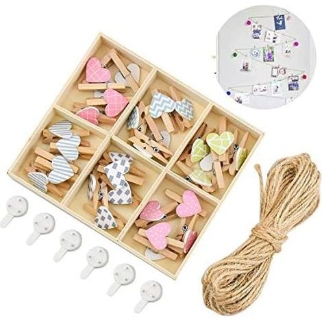 10 m lange Fotoschnur mit 30 Holzclips und 6 spurlosen Nägeln zum Aufhängen von kreativen und schönen Fotos – Wanddekoration fürs Kinderzimmer (1/5)