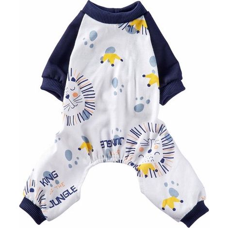 Pyjama pour chien - Pyjama pour animaux - Matière respirante - Doux et confortable - Pour petits chiens et chats - Bleu foncé - Taille L - Facile à enfiler - Confort au quotidien - Chaud et douillet (1/5)
