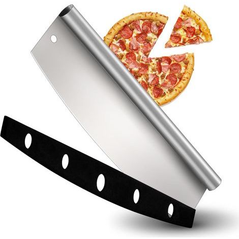 Coupe-pizza, couteau à pizza en acier inoxydable avec lame spéciale pizza, grand couteau à pizza tranchant avec protège-lame, manche à bord roulé, découpe rapide et uniforme (1/5)