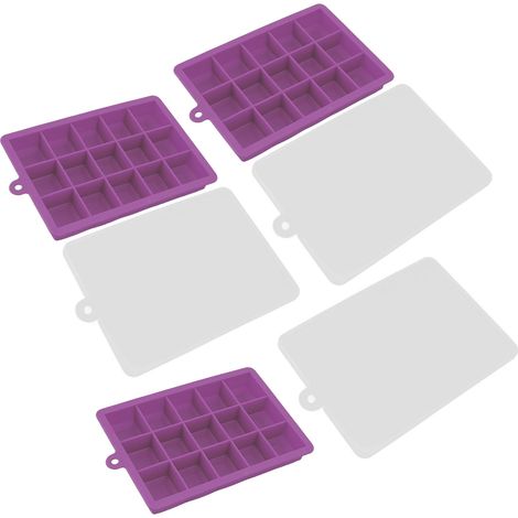 3 Moules à Glaçons Empilables en Silicone Lavables au Lave-Vaisselle, 15 Cases avec Couvercle Amovible pour Bar à Domicile, Violet (1/5)
