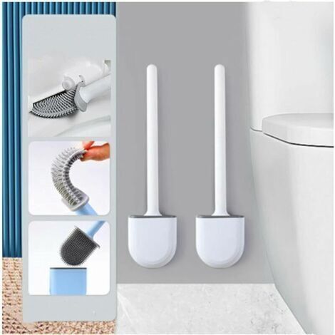 2PCS Brosse WC Silicone et Supports Toilettes brosse toilette Profondeur,Balayette WC avec Long Manche en Plastique Antidérapant et Poils Flexibles,Brosse Toilette avec Support à Séchage Rapi (1/4)