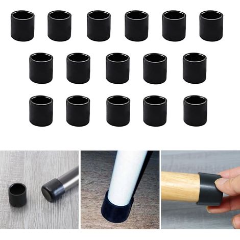 16 Protège-pieds, Rond 18 mm, Silicone Souple, Noir, Pour Chaise Et Meuble (1/5)