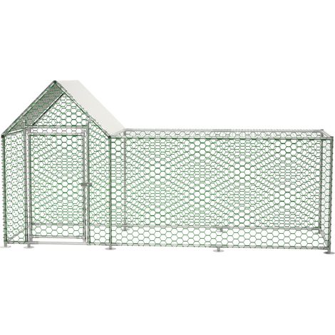 Enclos poulailler 3x1x1,5 m – Cage extérieure métal avec toit incliné imperméable PE, maillage hexagonal PVC, verrou de sécurité – Pour poules, lapins, canards, petits animaux