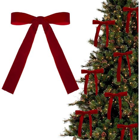 Nœud Papillon Noël - Velours Rouge - 13 cm - Pour Décoration Arbre À Noël Guirlandes Cadeaux Mariage - Lot de 12 (1/5)