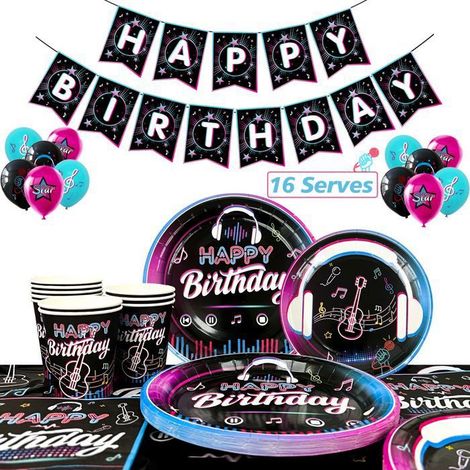Décoration d'anniversaire - Tik Tok - Ensemble de vaisselle - 140 pièces - Pour 16 invités - Thème musical (1/5)