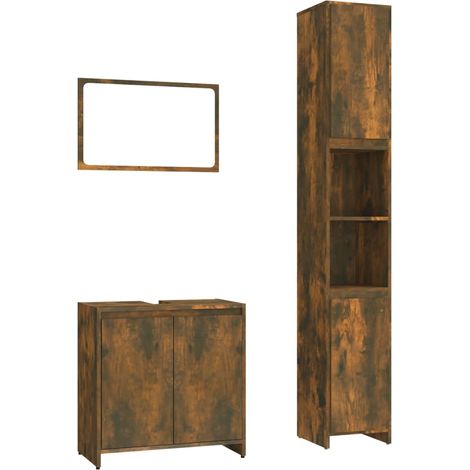 Maison Exclusive - 3-tlg. Badmöbel-Set Räuchereiche Holzwerkstoff