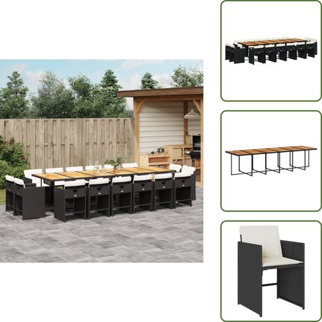 17-tlg. Garten-Essgruppe mit Kissen Schwarz Poly Rattan - Gartengruppe - Gartenmöbel - Esstisch - Esszimmerset - Outdoor Möbel