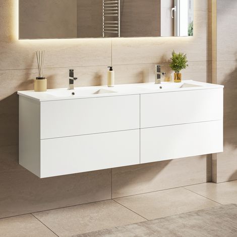 LOMAZOO meuble de salle de bain Nineo blanc brillant - 140 cm - (1/5)