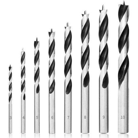 KZQ Juego de brocas para madera de 3 mm a 10 mm, 8 piezas, brocas helicoidales profesionales para carpintería, punta de clavo para madera (1/4)
