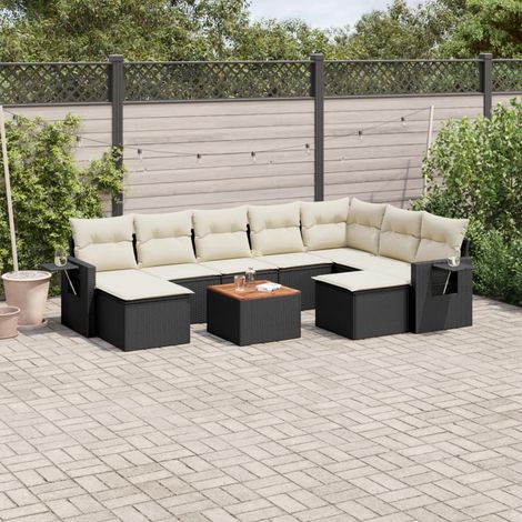 10-tlg. Garten-Sofagarnitur mit Kissen Schwarz Poly Rattan vidaXL (1/3)
