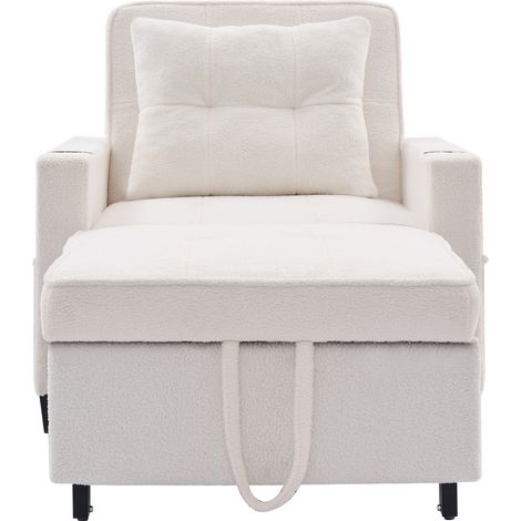 Ausziehbares 3-in-1-Einzel-Schlafsofa in Weiß mit Becherhaltern und USB-Anschluss (1/5)