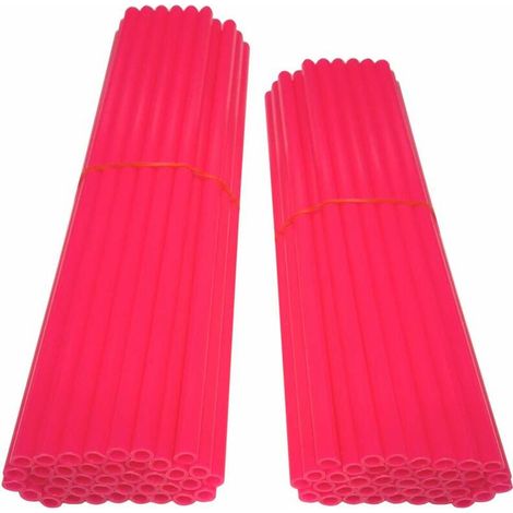 76x Couvre rayon roue avant arriere jante tube paille fendue 190mm 210mm vélo cyclomoteur moto cross enduro dirt, rose fluo (1/3)