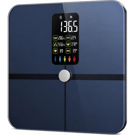 Pèse-personne connecté avec écran VA, 22 mesures corporelles, fréquence cardiaque, synchronisation avec une application, jusqu'à 180 kg (1/5)