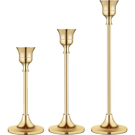 Porte-bougies coniques, lot de 3 supports en laiton doré, kit décoratif pour bougies, idéal pour mariages et dîners (1/5)