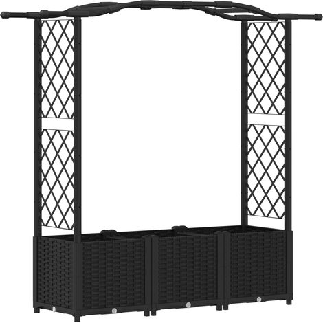 Fioriera da giardino Letto Rialzato con Griglia e Tetto Nero 164 x 40 x 138 cm PP (1/5)