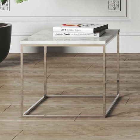 Table d&039appoint Gleam 50x50 - marbre blanc/chrome (1/5)