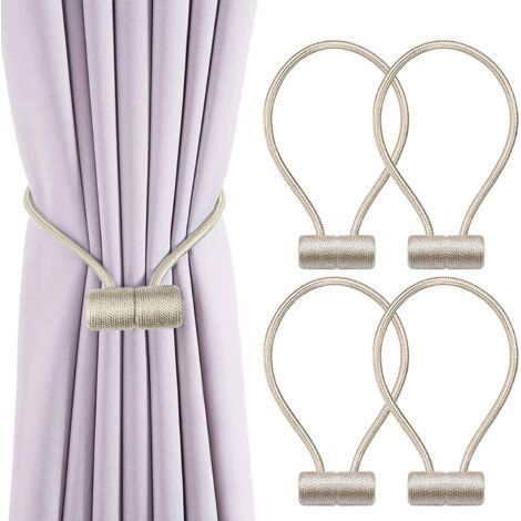 ALLIANDISLot de 4 Embrasses de Rideaux, Embrasses Rideau Aimantée Tressage Magnétiques Rideaux Boucle pour Décoration de Bureau Maison (Beige) (1/5)