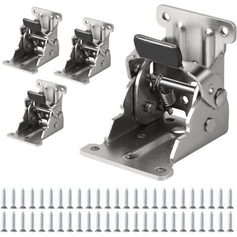 Pied de Table Pliable Charnière 90° - Lot de 4 Charnières Autobloquantes 69x63x54mm, Ferrures de Table Pliable à Verrouillage, Capacité de Charge 80kg-Chrom (1/5)