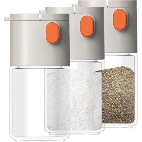 Lot de 3 salières et poivrières avec bec doseur, distributeur de salière en verre mesurant 0,5 g, bouteille à épices pour assaisonnement sel sucre cuisine cuisine camping (1/5)