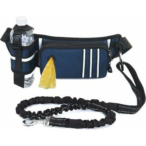 Riñonera manos libres para perros, bolsa reflectante con cordones elásticos retráctiles, bolsa dispensadora de bolsas para excrementos, cinturón ajustable para entrenar, caminar, trotar y correr. (1/5)