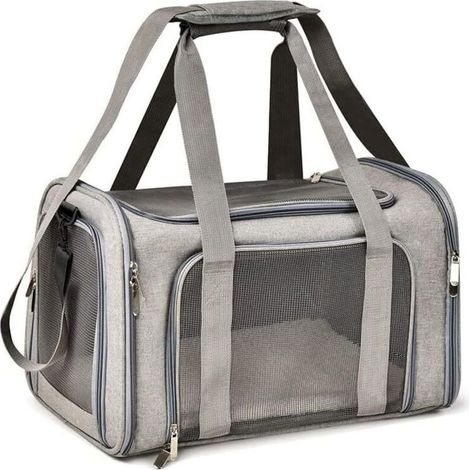 Dog and Cat Carrier Bag, Foldable Pet Carrier, Breathable Cat Carrier (L, Gray) (1/5)