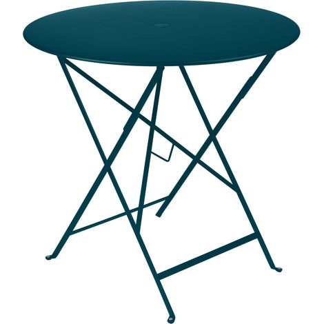 Table Bistro Ronde Pliante, Acier, Bleu, Ø77 x H.74 cm, Usage Extérieur