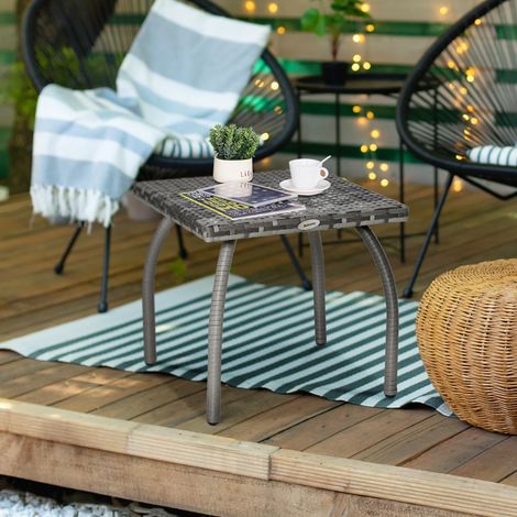 Table basse en rotin synthétique - pour jardin - petite table basse extérieure - terrasse imperméable grise 45x45x44cm