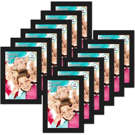12er Set Magnet-Bilderrahmen 10x15 cm Schwarz, selbstklebend (1/5)