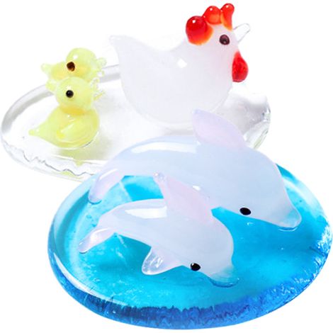 Lot de 2 figurines d'animaux en verre soufflé, fabriquées à la main. Décoration en verre soufflé, sculpture animalière artistique, presse-papier décoratif pour la table. (1/5)