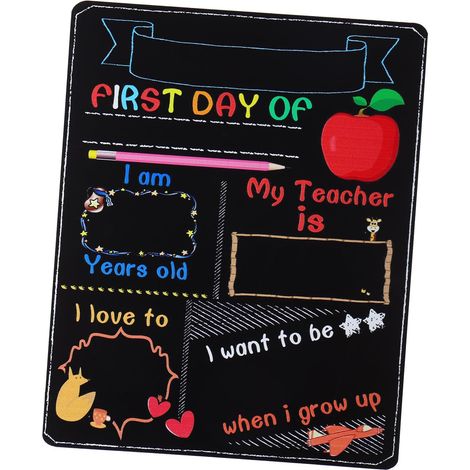 Panneau « premier Jour D'école » Double Face Réutilisable, Tableau Noir en Mdf, Accessoire Photo pour La Rentrée Scolaire, Tableau D'affichage pour Élèves (garçons Et Filles). (1/5)
