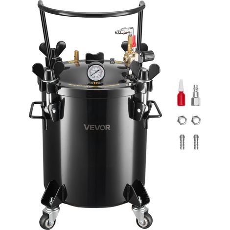 VEVOR Reservoir de Peinture sous Pression Capacite 20 L et Max. 0,55 MPa, Pot de Pression de Peinture en Acier, avec Raccords Rapides, pour Creations Artistiques, Decoration Domestique, Noir