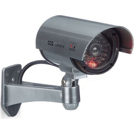 Fausse caméra de surveillance intérieur extérieur caméra factice lampe LED murale sécurité cambrioleur voleur, grise (1/5)