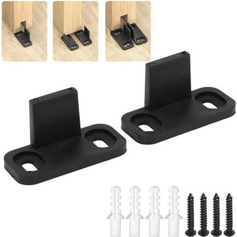 Pair Garniture de porte coulissante, rails de plancher de porte de grange, pièces de quincaillerie de rail inférieur réglables sans fentes (1/5)