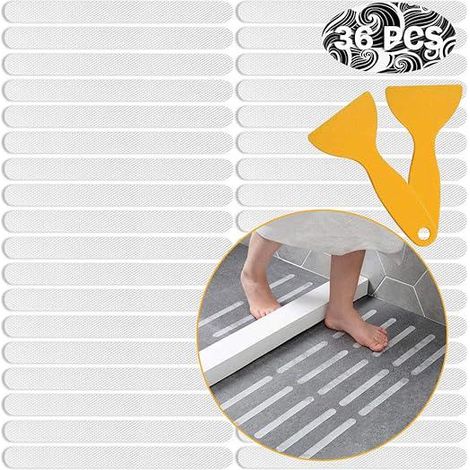 36 bandes antidérapantes 20mmx200mm, adhésifs anti-glisse pour baignoire, bandes de sécurité pour douche, tapis de baignoire autocollant, set de 36 pastilles antidérapantes (1/5)