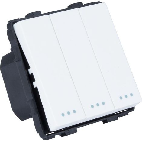 Ledkia – Va-et-vient triple moderne blanc – Poussoir complet pour installation électrique – Résistant et durable – Compatible avec plaques cristal