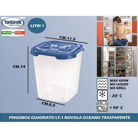 CONTENITORE QUADRO ALTO IN PLASTICA 'FRIGO BOX' lt1 cm 11,7x11,7xh.14 acqua trasp.