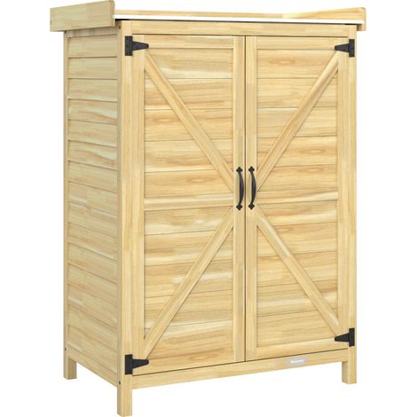 Armadio da Giardino 71.5x39x95 cm con Piano in Acciaio Ripiani e Ganci in Legno (1/5)