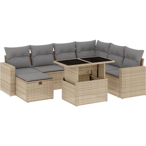vidaXL Set Divano da Giardino 8 pz con Cuscini Beige in Polyrattan (1/5)