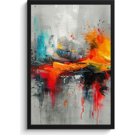 AFFICHE ENCADRÉE Art moderne - Orange - Gris - Abstrait Cadre Décoration Murale 40x60 (1/5)