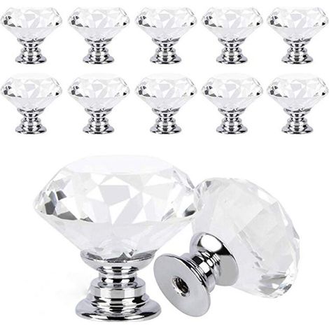 Türknöpfe aus Kristallglas, transparente Schubladengriffe in Diamantform, mit Schrauben, ideal für Schränke, Schreibtische, Nachttische, Bücherregale, Möbel, 12 Stück, 30 mm (1/5)