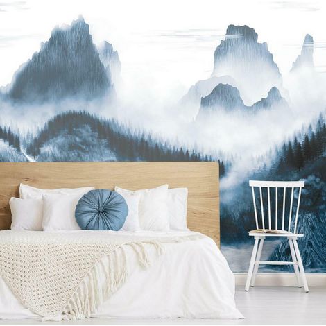 Papier Peint panoramique auto-adhésif Montagnes bleues 457cm x 305cm (1/5)