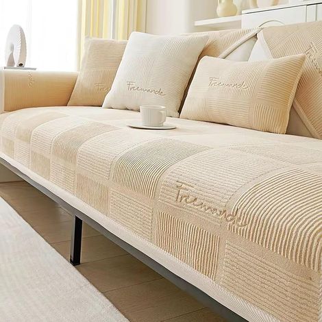 Plaid Canapé Beige Clair 70x210 cm, Couverture Douce Lavable, Protège Canapé Chaud et Décoratif (1/5)