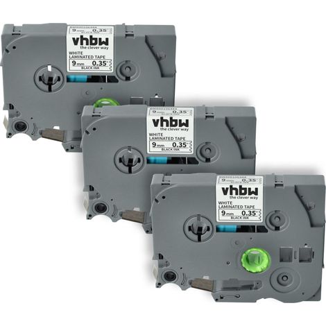 vhbw 3x Label Tape compatible with Brother PT D600VP, P700, H100LB, H100R, E100, E100VP Label Printer 8m x 9 mm, Black on White