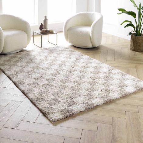 TAPIS RECTANGLE SHAGGY DAMERO – 160 x 230 CM - 160x230cm - Beige (1/3)