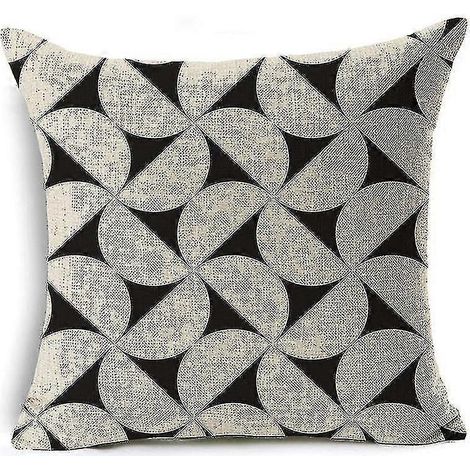 Housse de coussin en lin noir et blanc style simple, housse de coussin de canapé, taie d'oreiller (1/5)